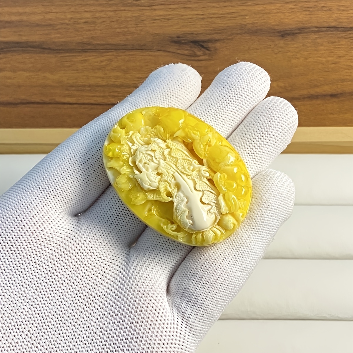 Carved Amber Cabbage Pendant Ornament